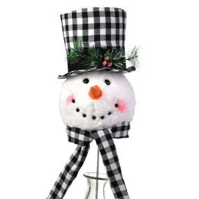 13.5" Snowman Head Tree Topper With Pick: Buffalo Check