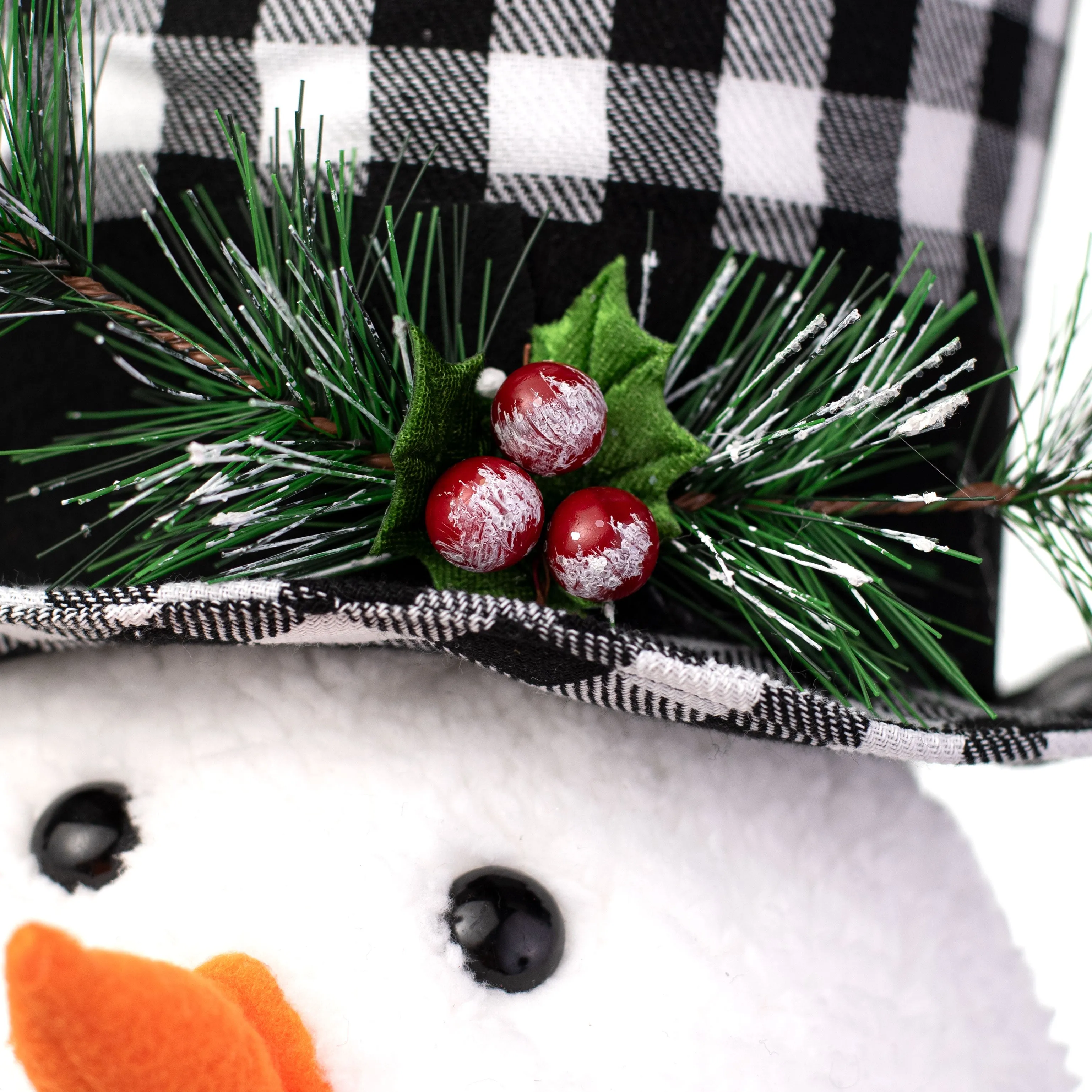 13.5" Snowman Head Tree Topper With Pick: Buffalo Check