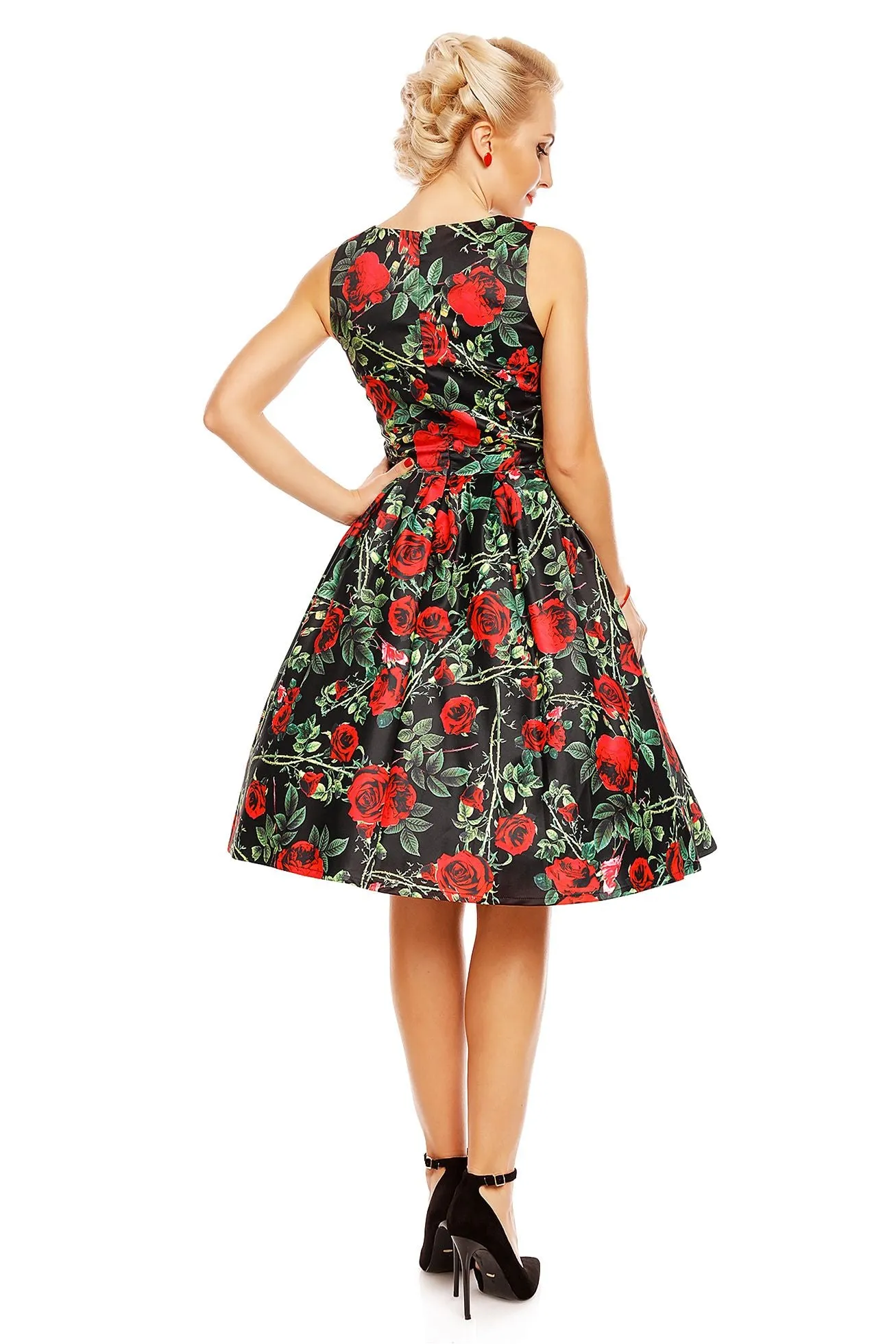 Annie Rose Thorns Floral Retro Dress in Black