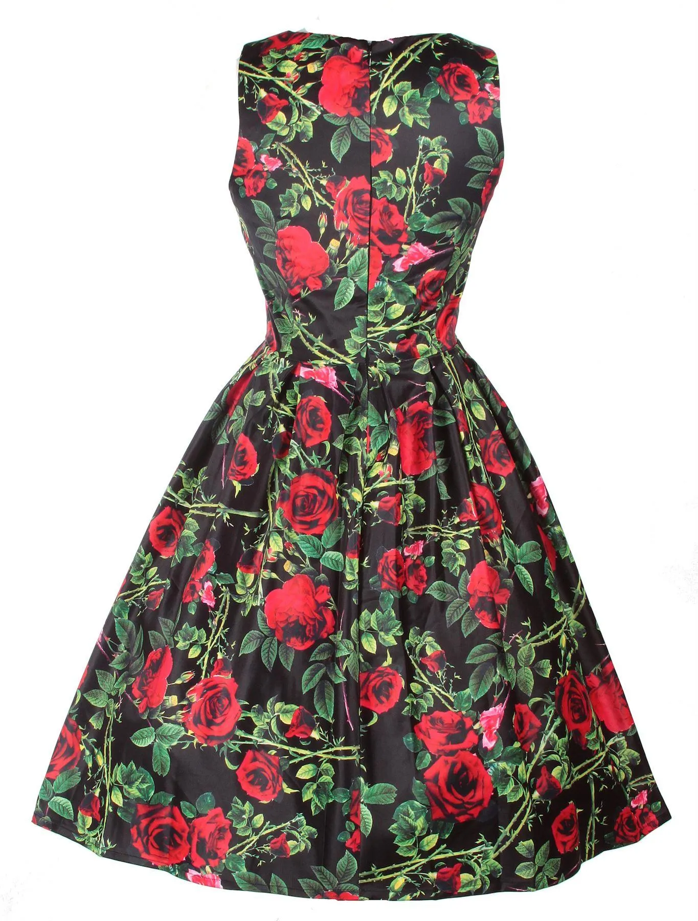 Annie Rose Thorns Floral Retro Dress in Black