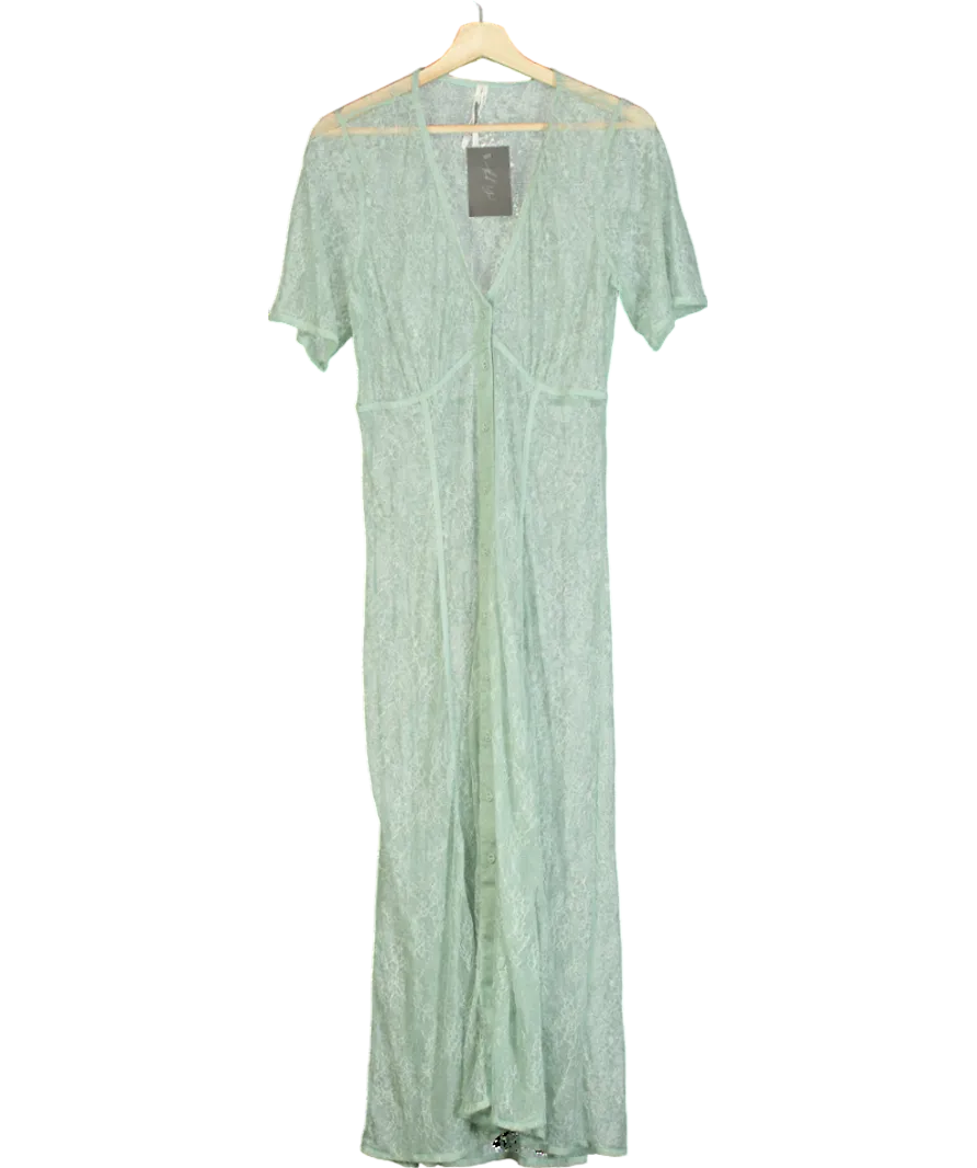 Anthropologie Green Sheer Lace Button Down Midi Dress UK S