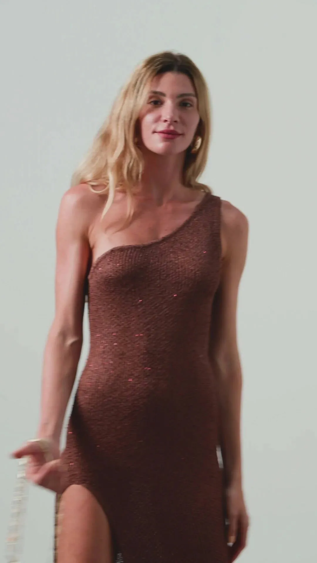 Asta Resort Sofia Split Sequin Midi Dress in Chocolate