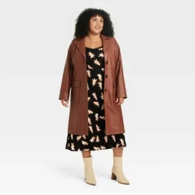 Ava & Viv Women's Leather Trench Coat, Brown, New, Size 2XL