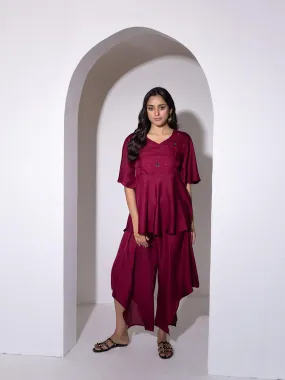 Beet Red Peplum Co-Ord Set By RAGAVI