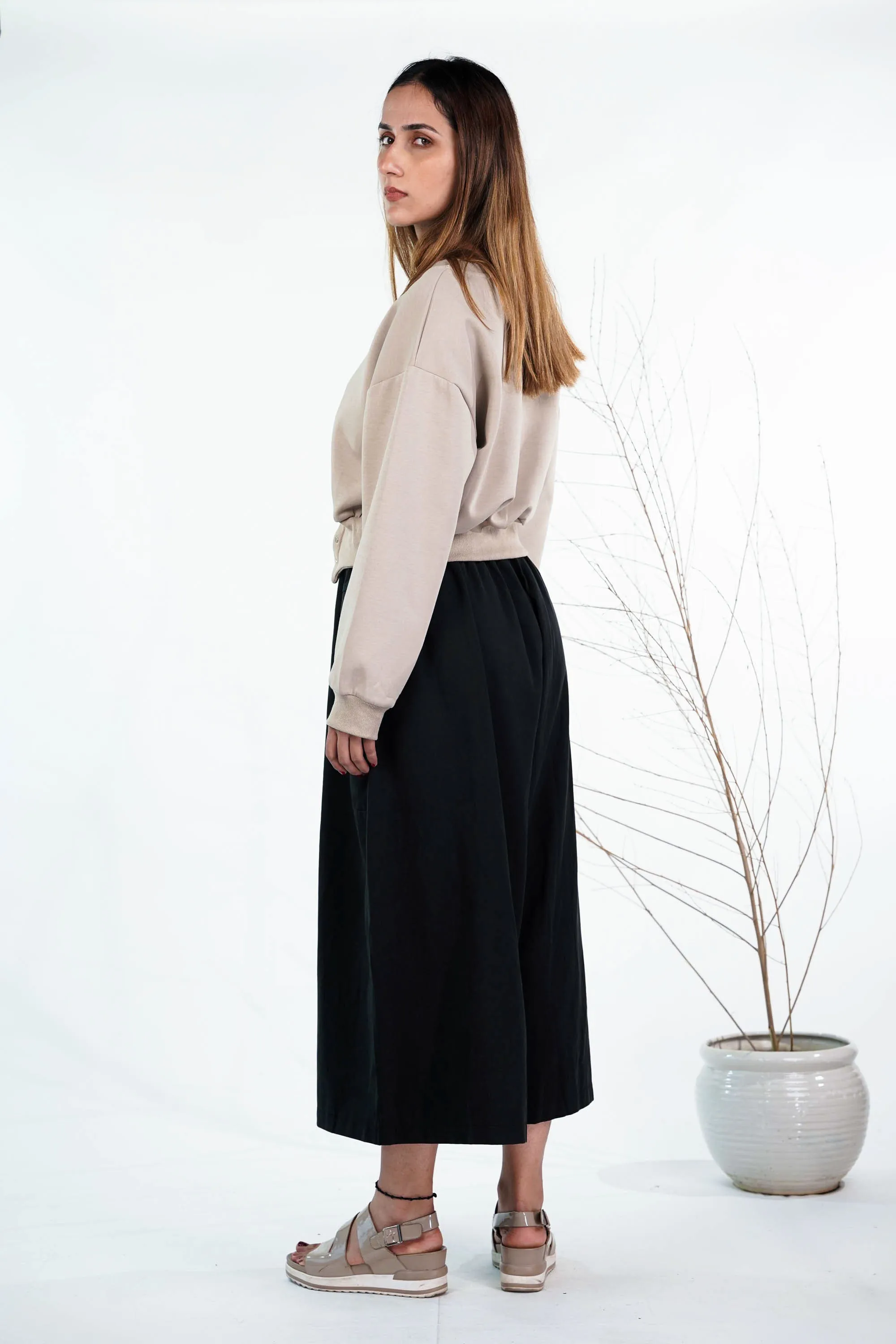 Beige & Black Flared Pants Co-Ord