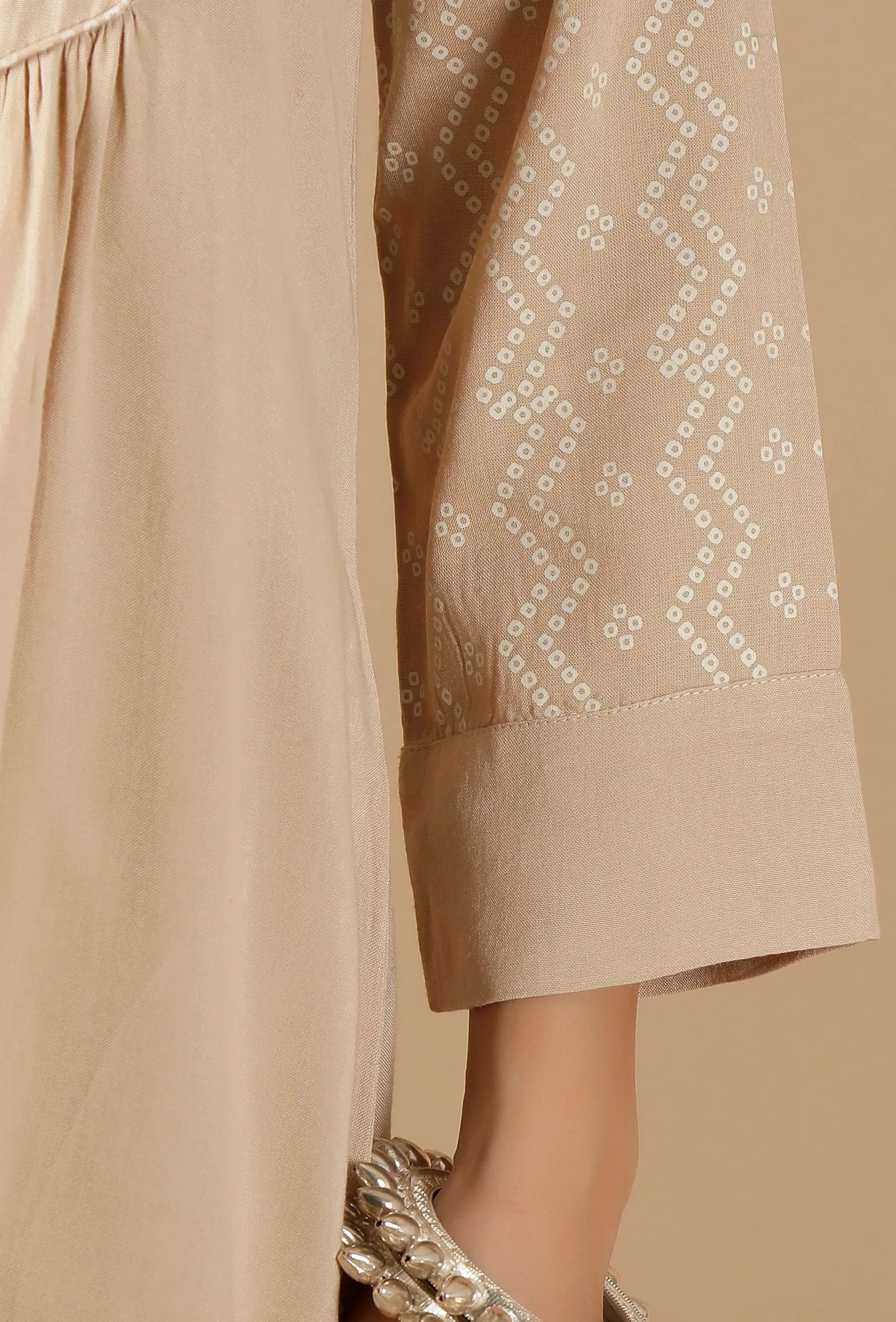 Beige Gathered And Flared Kurta