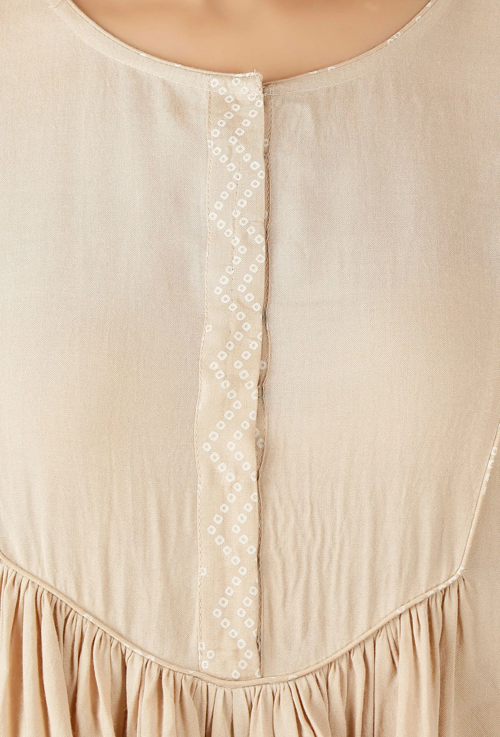 Beige Gathered And Flared Kurta