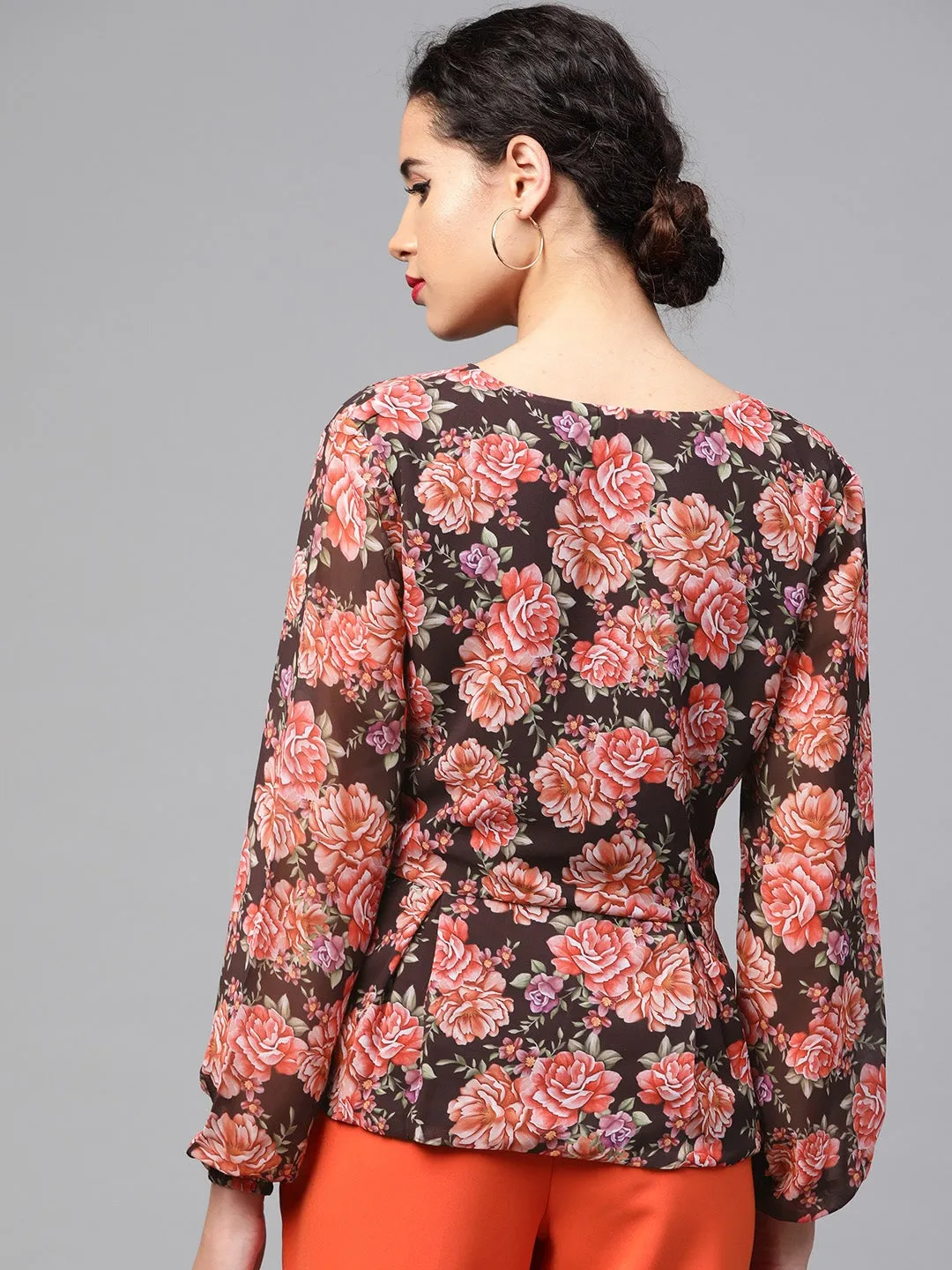 Black Floral Peplum Top