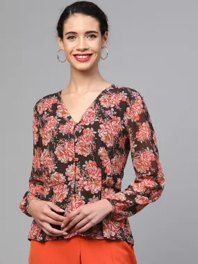 Black Floral Peplum Top