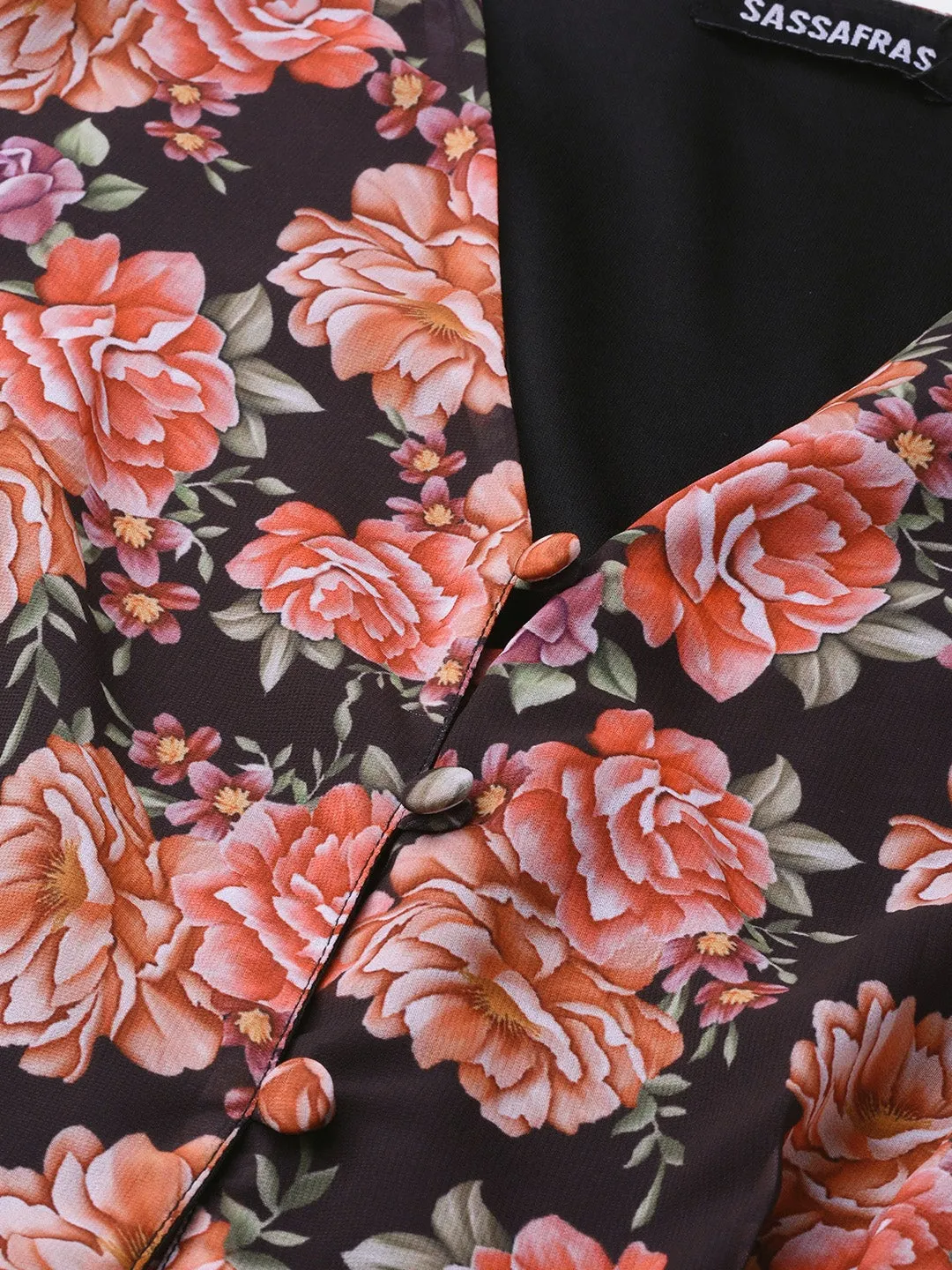 Black Floral Peplum Top