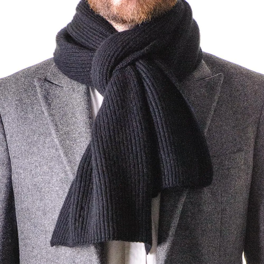 Black Rib Knit Cashmere Scarf