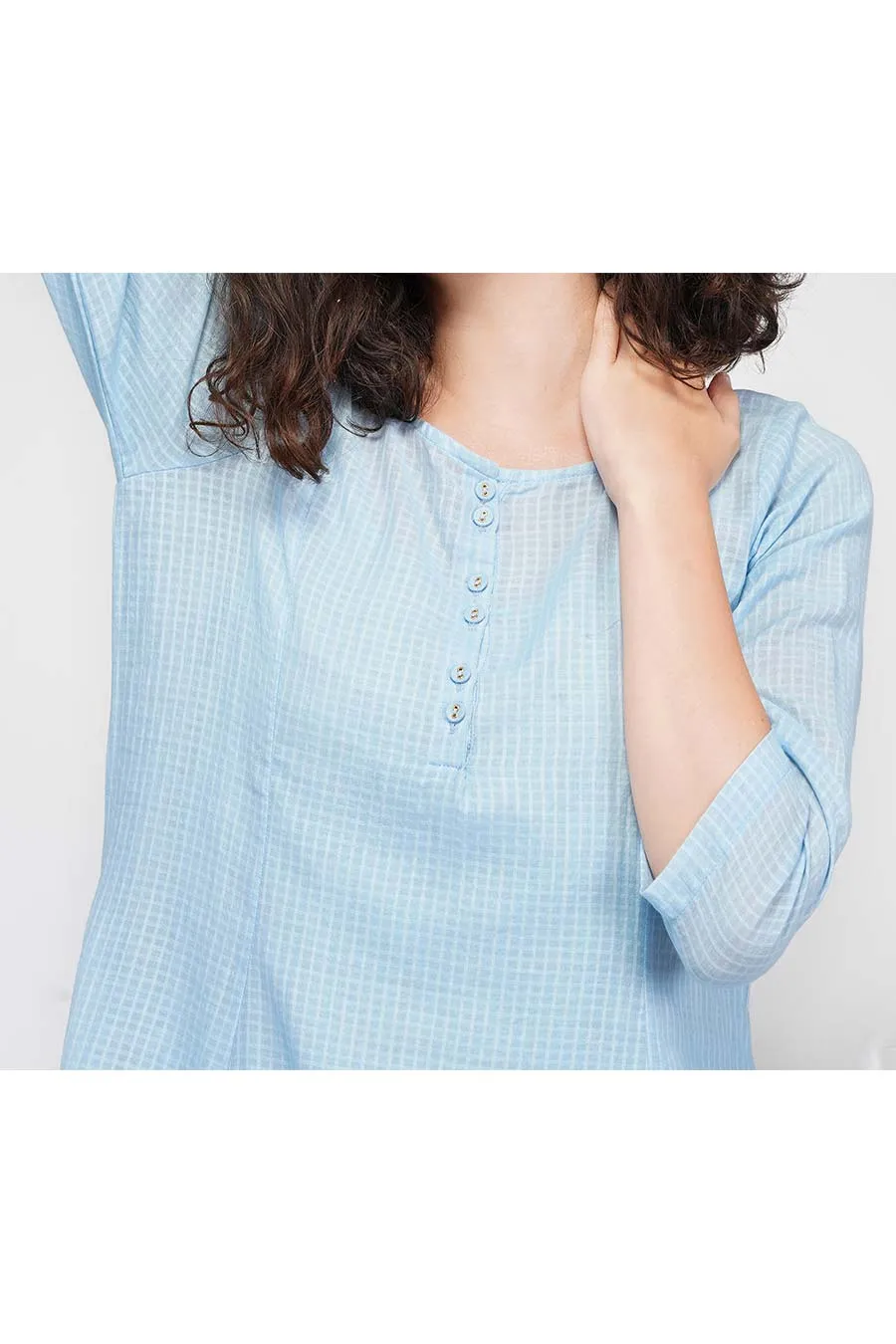 Blue High-Low Kurta & Pants Set