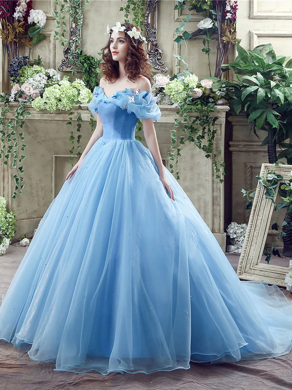 Blue Off Shoulder Long Prom Dresses, Formal Gown Blue Sweet 16 Dresses