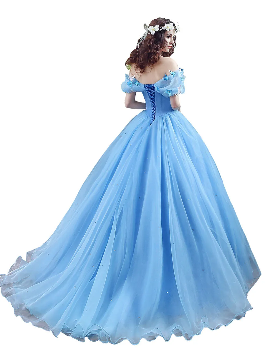 Blue Off Shoulder Long Prom Dresses, Formal Gown Blue Sweet 16 Dresses