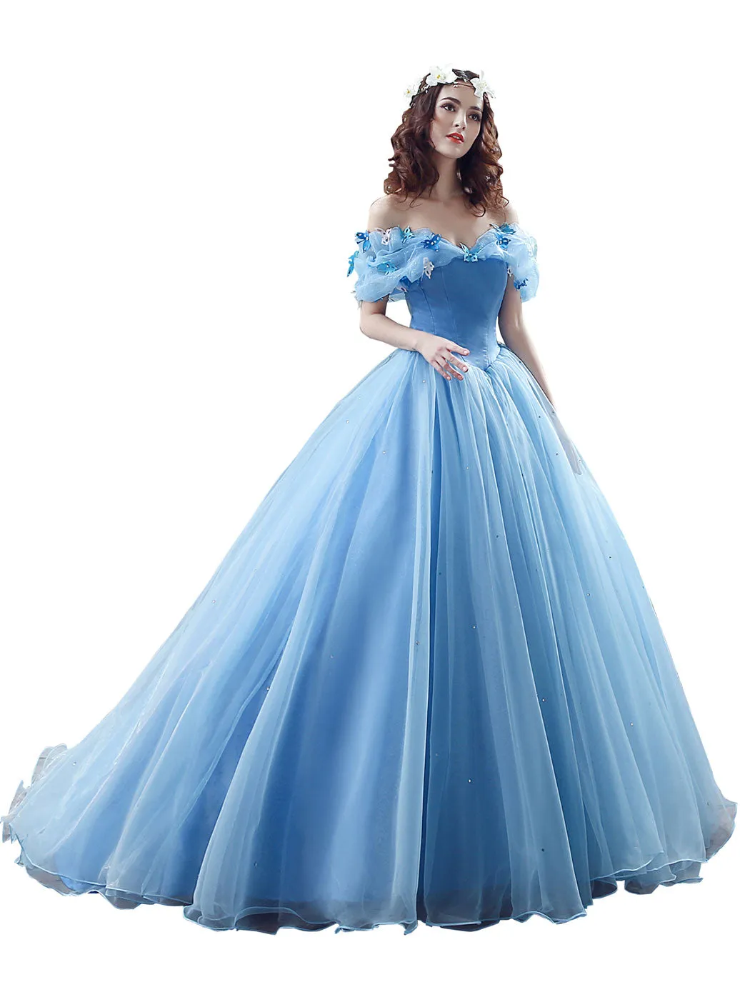 Blue Off Shoulder Long Prom Dresses, Formal Gown Blue Sweet 16 Dresses