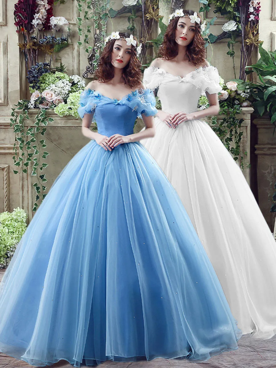 Blue Off Shoulder Long Prom Dresses, Formal Gown Blue Sweet 16 Dresses