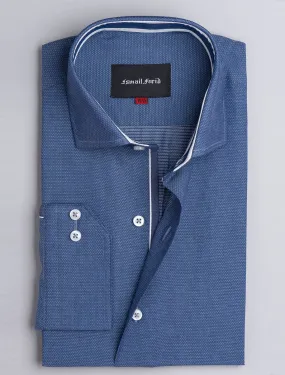 BLUE PIN DOT SPREAD COLLAR SHIRT