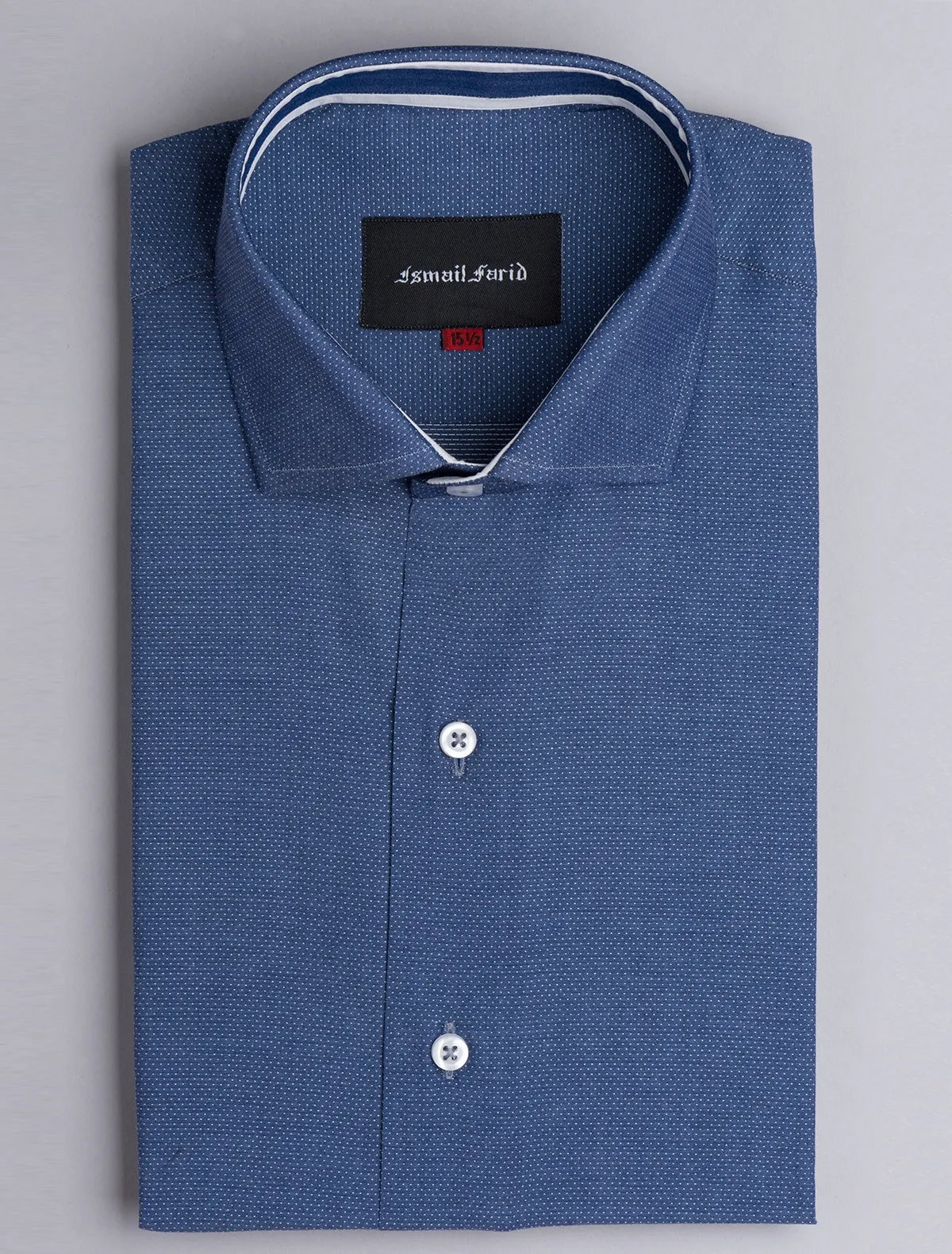 BLUE PIN DOT SPREAD COLLAR SHIRT
