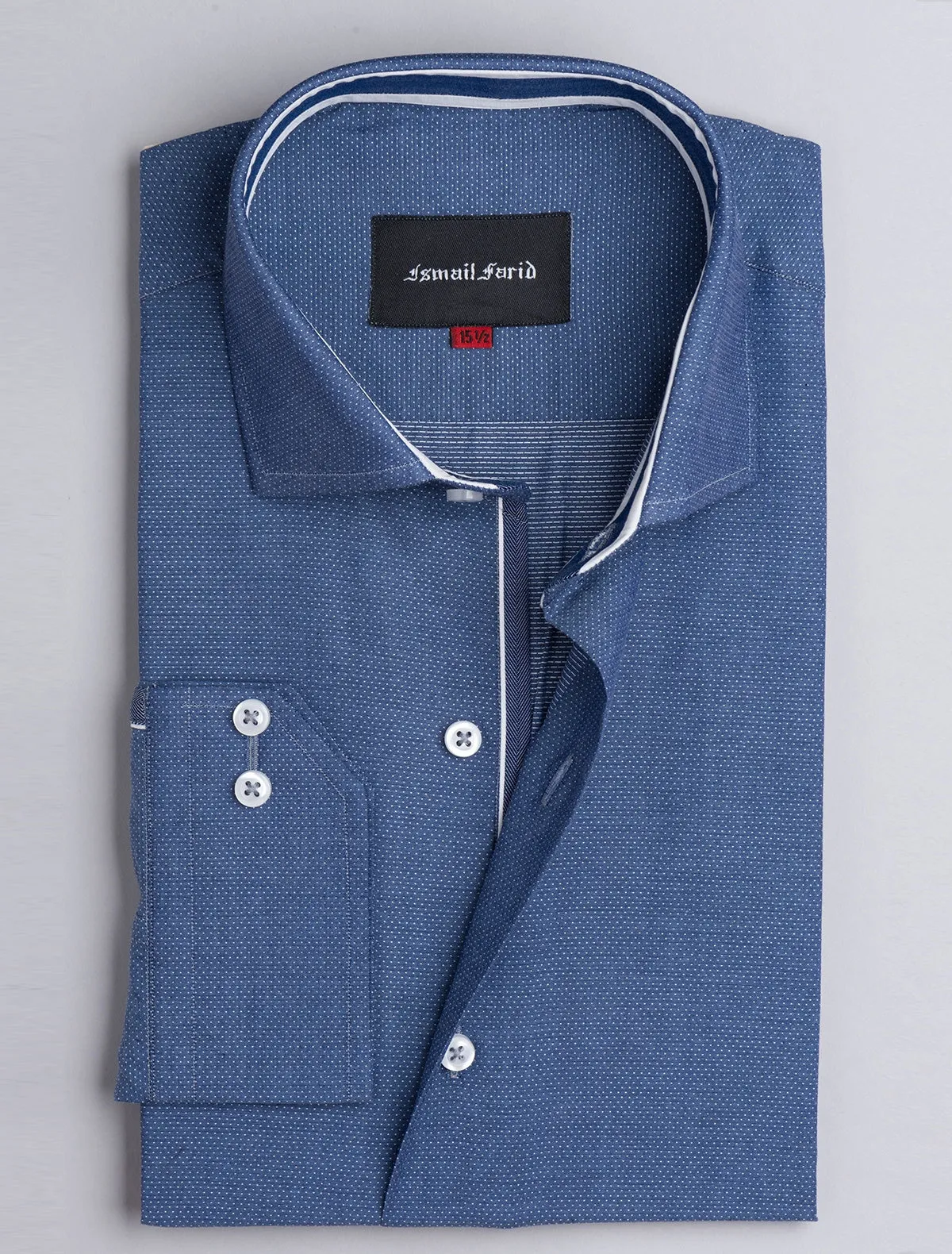 BLUE PIN DOT SPREAD COLLAR SHIRT