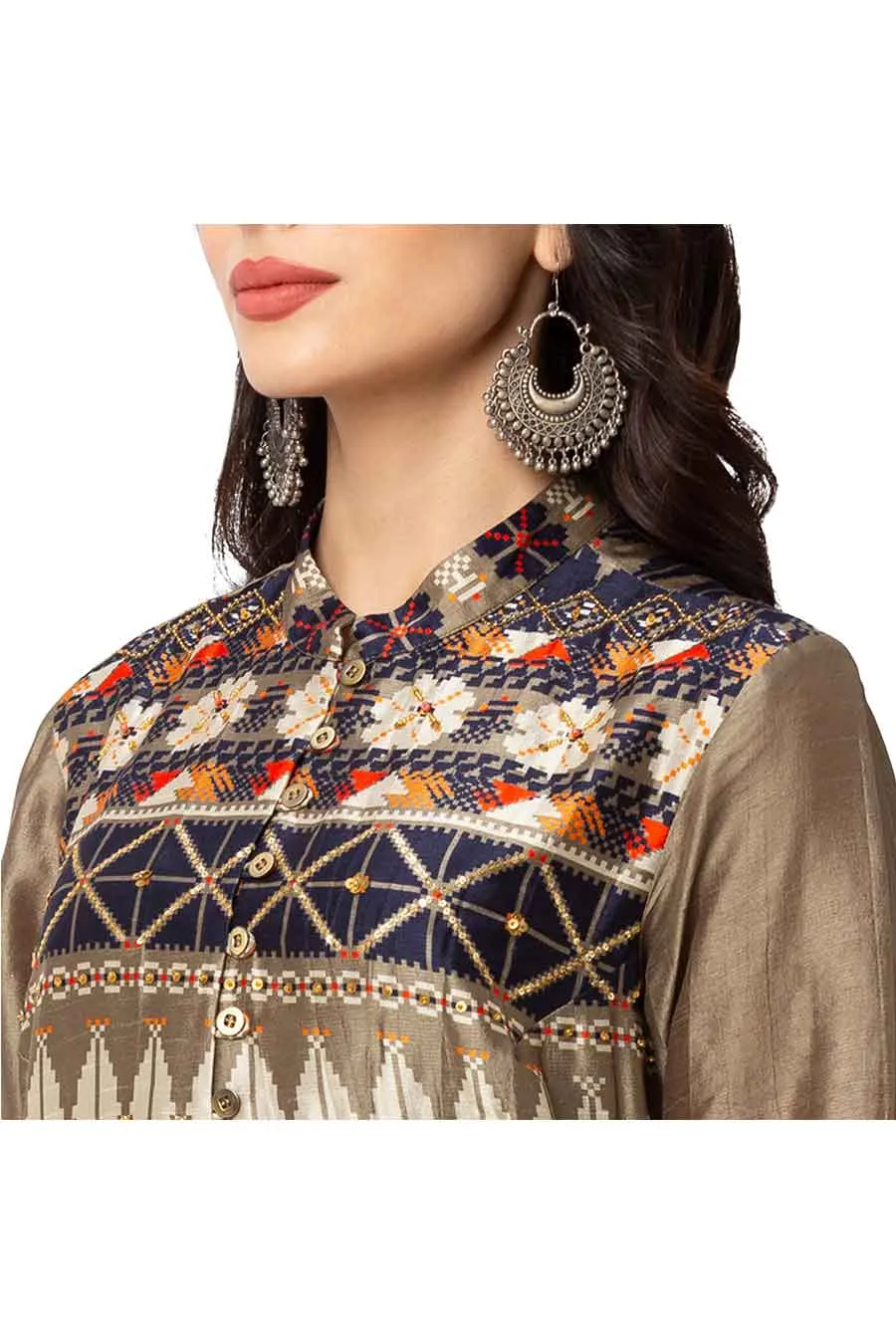 Blue Printed Silk Kurta & Pant Set