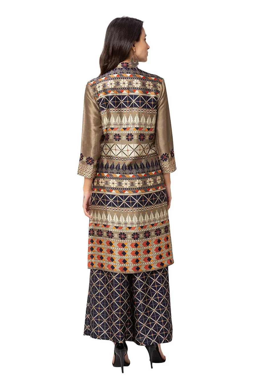 Blue Printed Silk Kurta & Pant Set