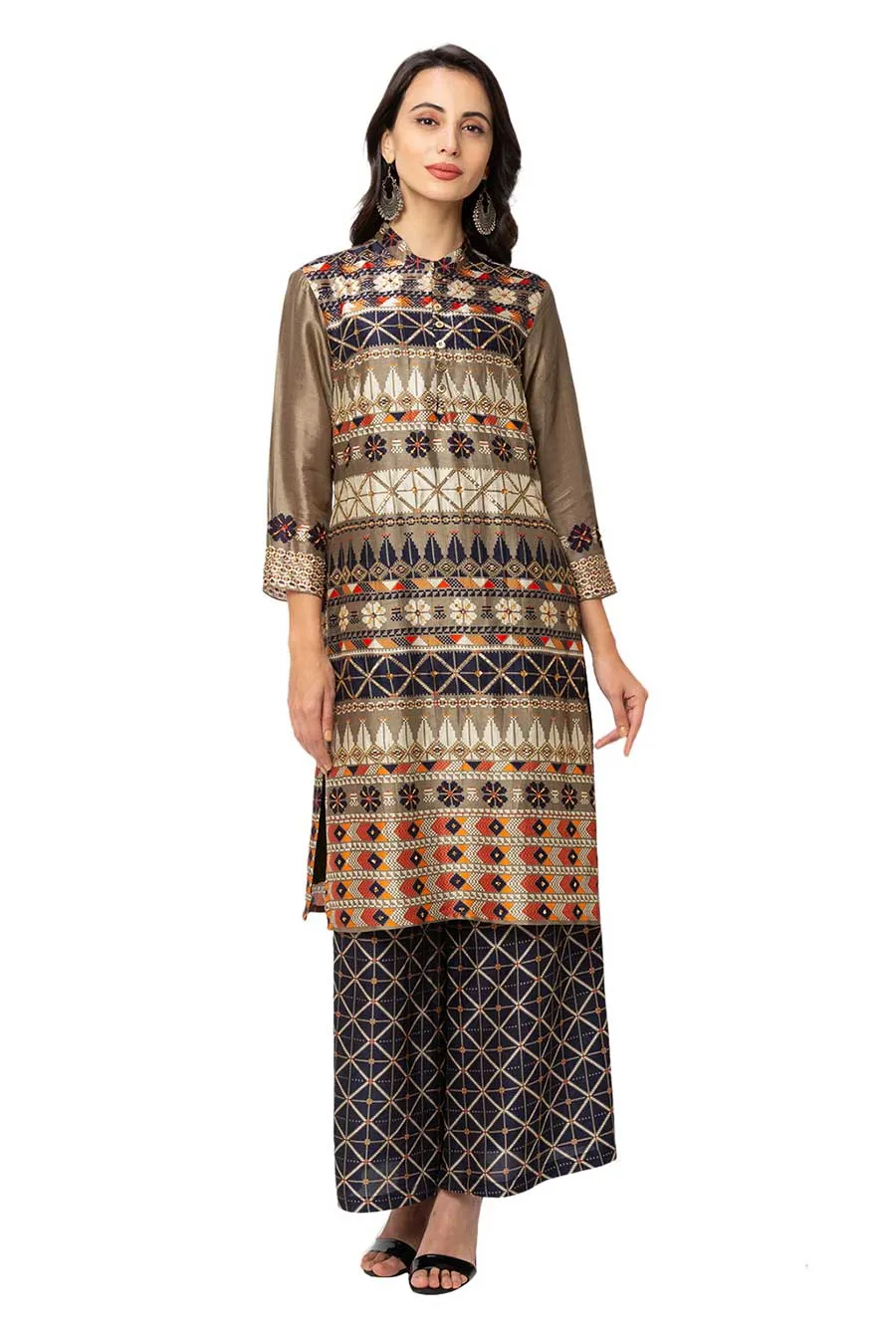Blue Printed Silk Kurta & Pant Set