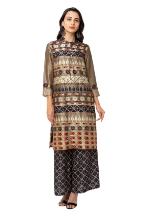 Blue Printed Silk Kurta & Pant Set
