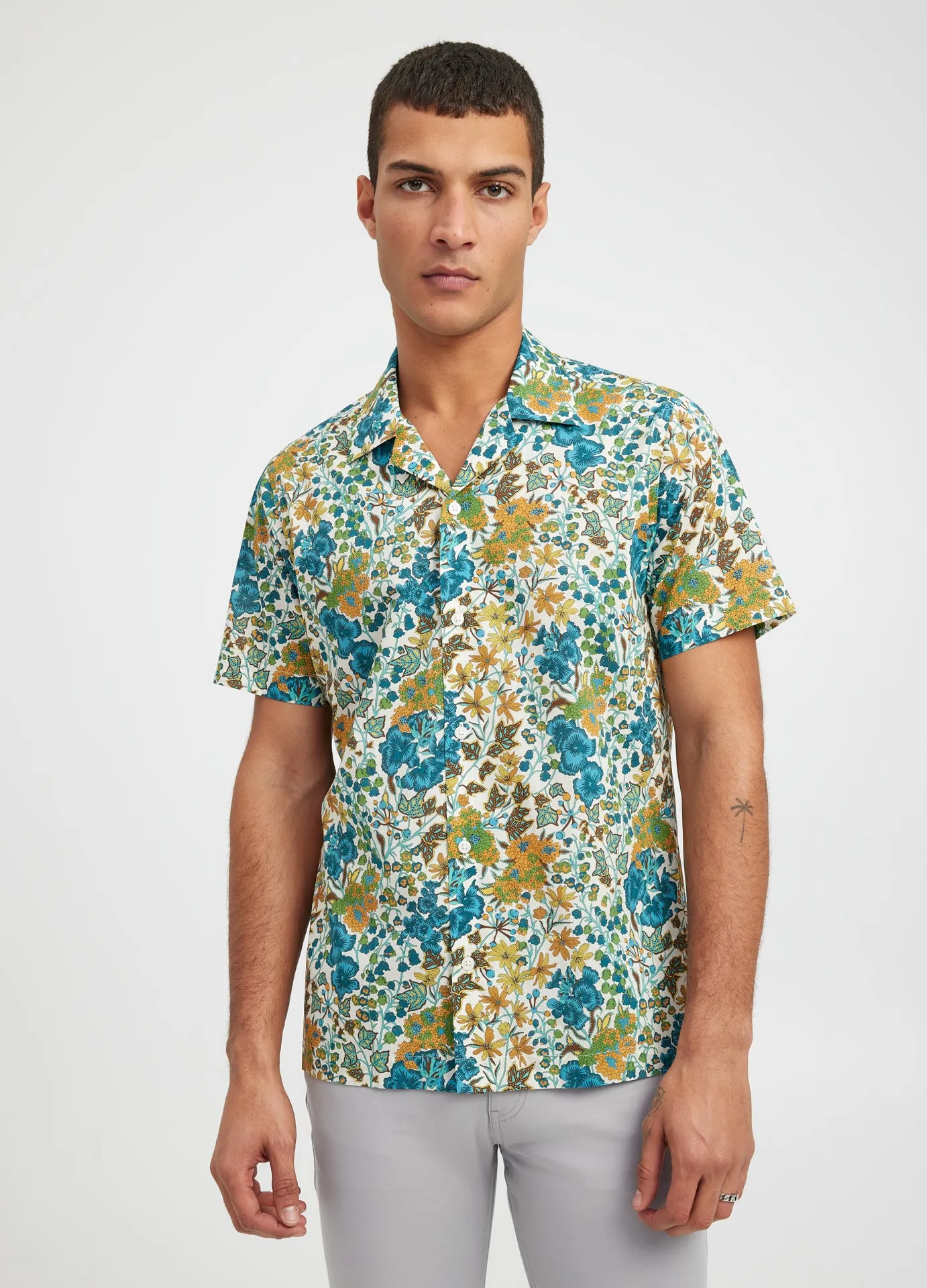 Botanical Print Short Sleeve Shirt Green