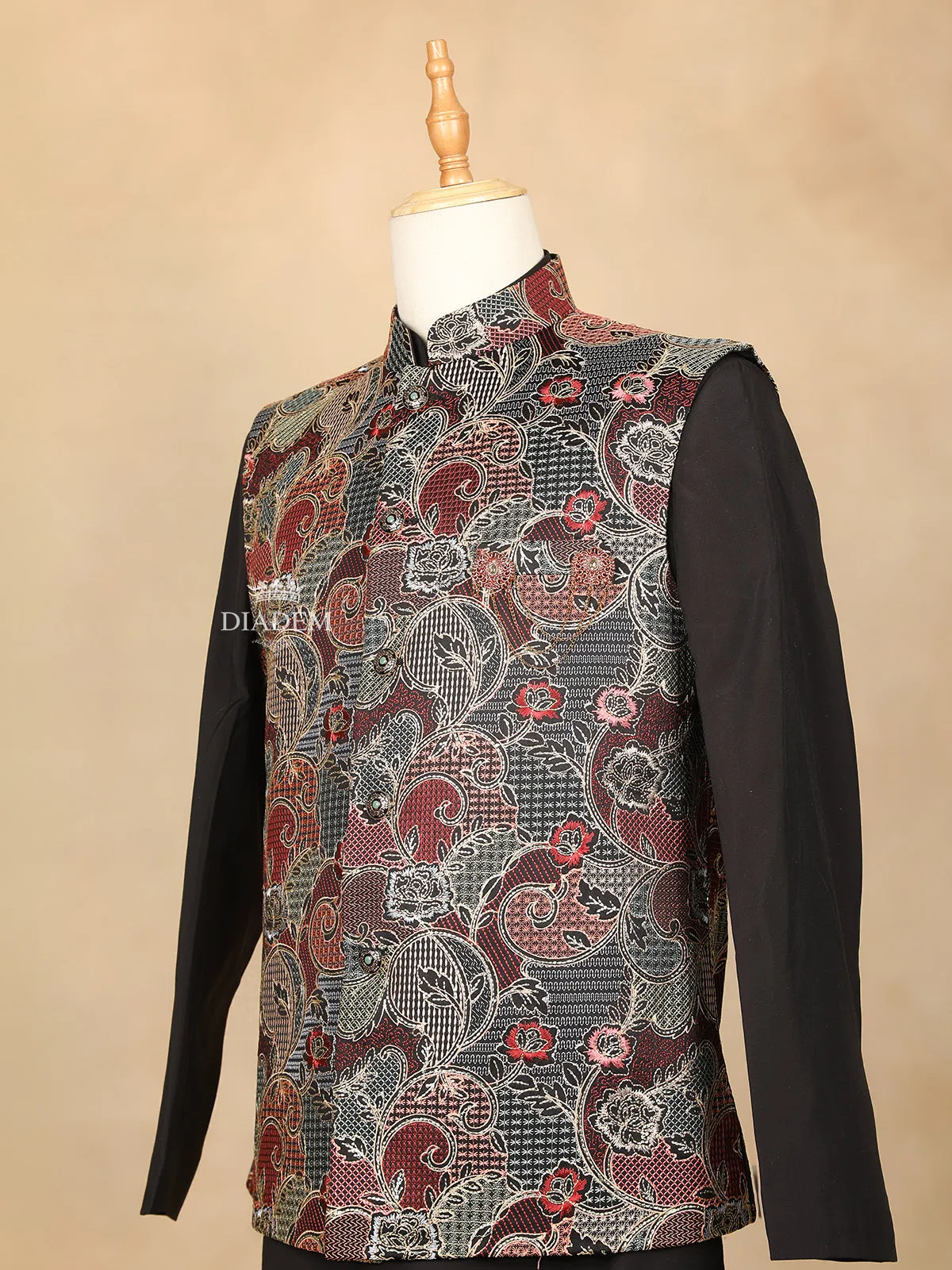 Brown Raw Silk Embroidered Indo-Western Sherwani Suit and Pant