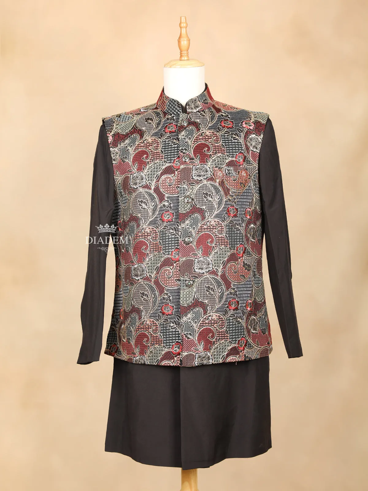 Brown Raw Silk Embroidered Indo-Western Sherwani Suit and Pant
