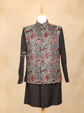 Brown Raw Silk Embroidered Indo-Western Sherwani Suit and Pant