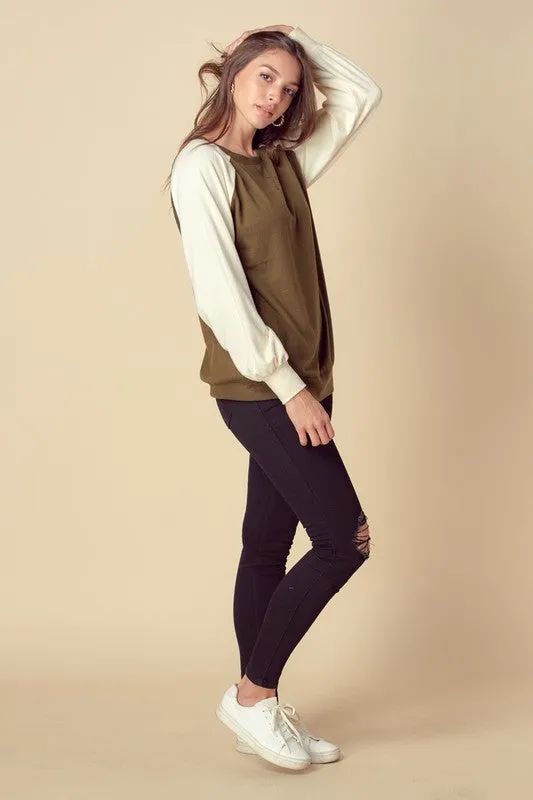 Brushed Color Block Raglan Sweatshirt