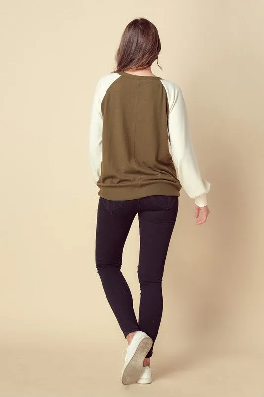 Brushed Color Block Raglan Sweatshirt