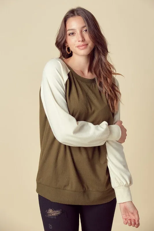Brushed Color Block Raglan Sweatshirt