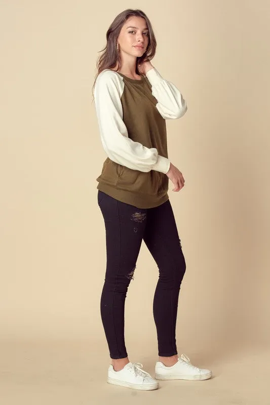 Brushed Color Block Raglan Sweatshirt