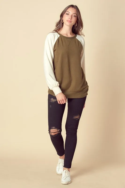 Brushed Color Block Raglan Sweatshirt