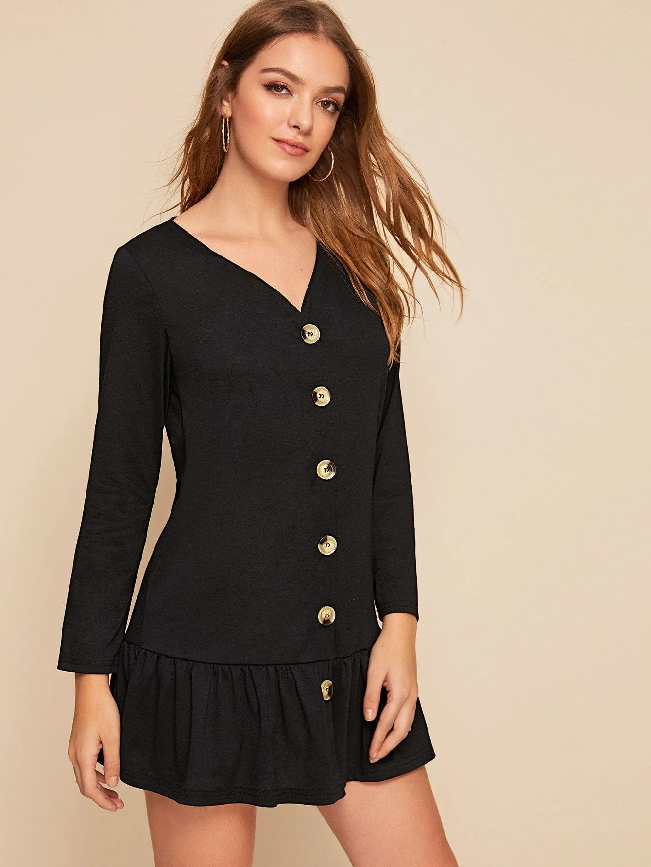 Button Through Ruffle Hem Dress