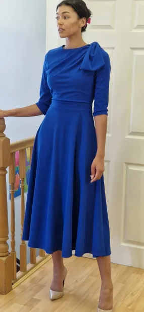Cath Bow shoulder tea length royal blue dress