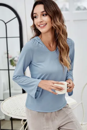 Chiffon Flared Sleeve Hooded T-Shirt