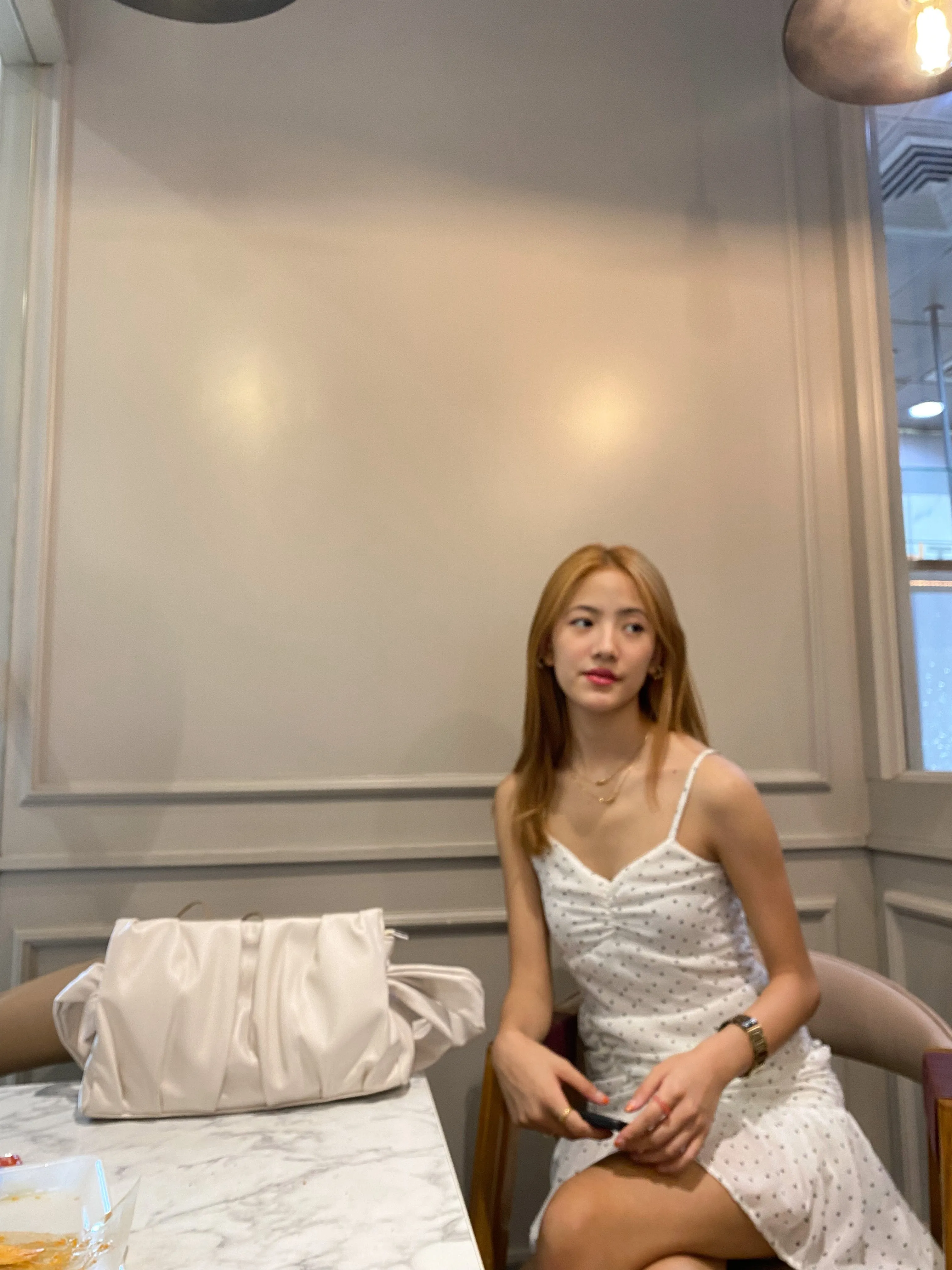 Clara white polka dot dress