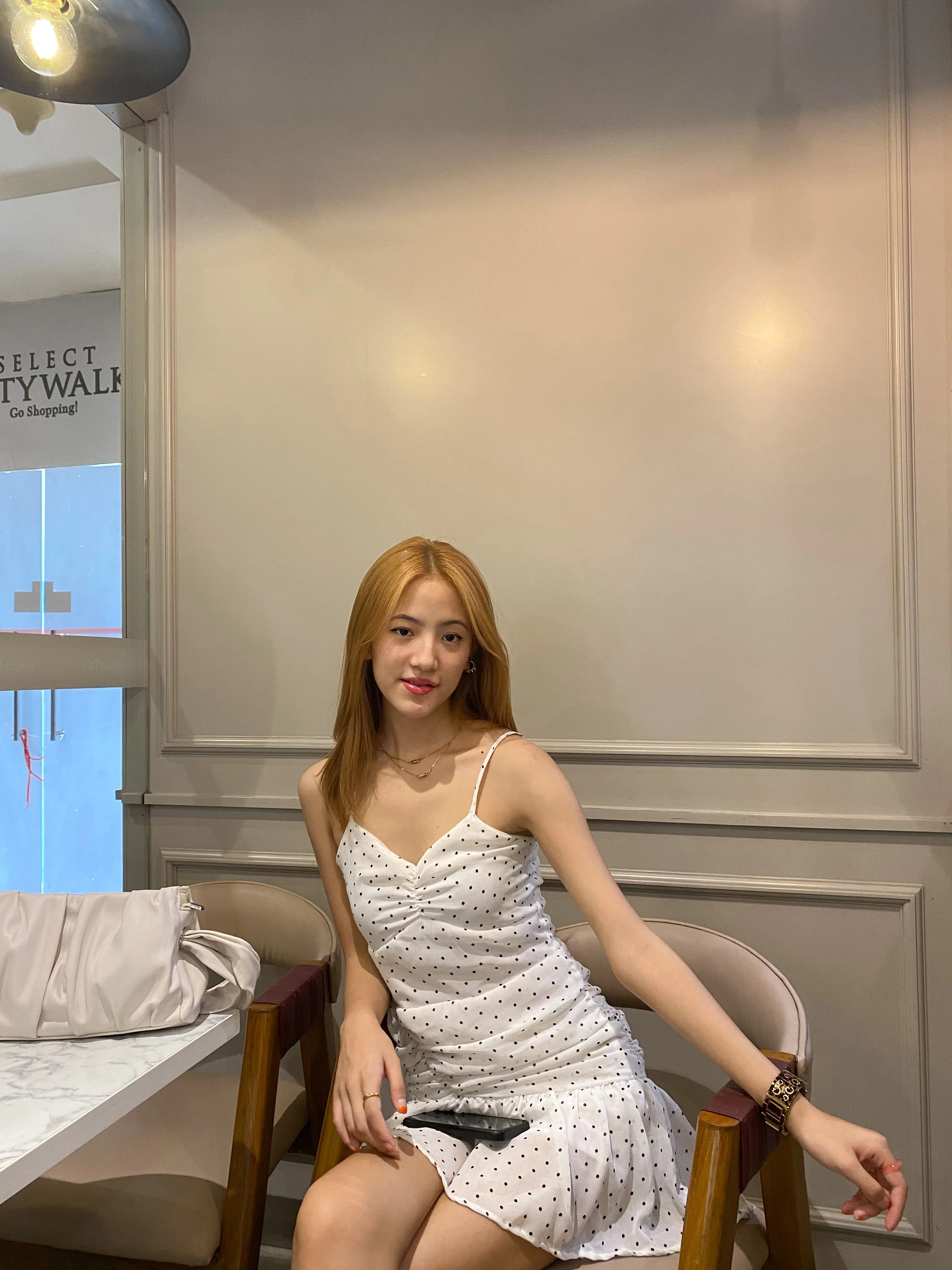 Clara white polka dot dress