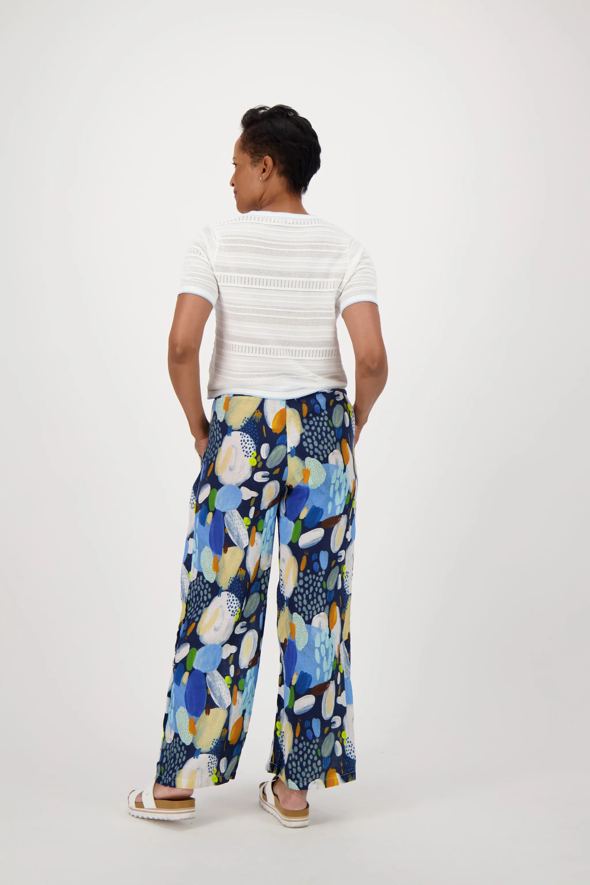 Colour Pop Abstract Print Linen Wide Leg Pant