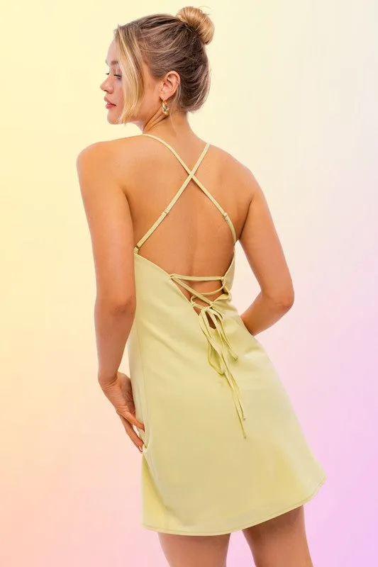 Cowl Neck Back Tie-Up Backless Mini Dress