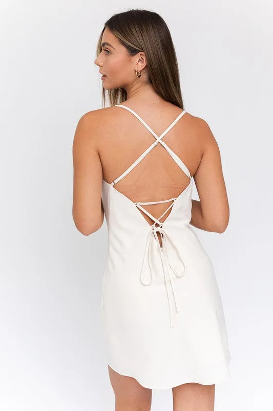 Cowl Neck Back Tie-Up Backless Mini Dress