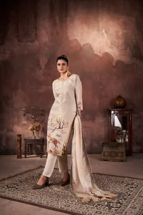 Cream Embellished Crepe Silk Kurta Pant Set