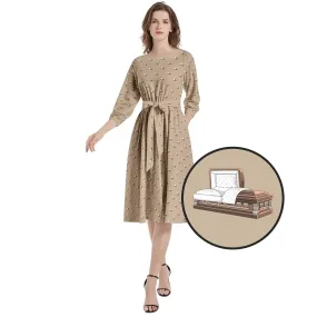 Dark Brown Casket on Light Brown - Boat Neck Belted Flared Dress