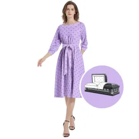 Dark Grey Casket on Light Purple - Boat Neck Belted Flared Dress