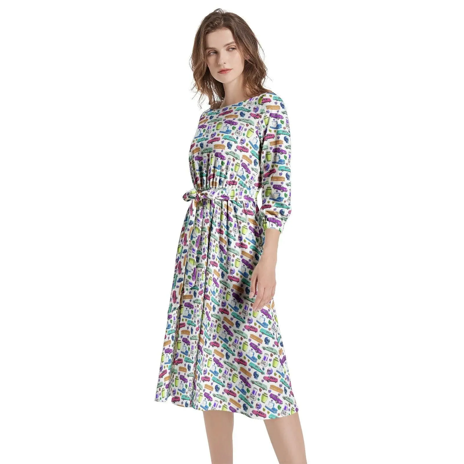 Death of the Party - Boat Neck Belted Flared Dress
