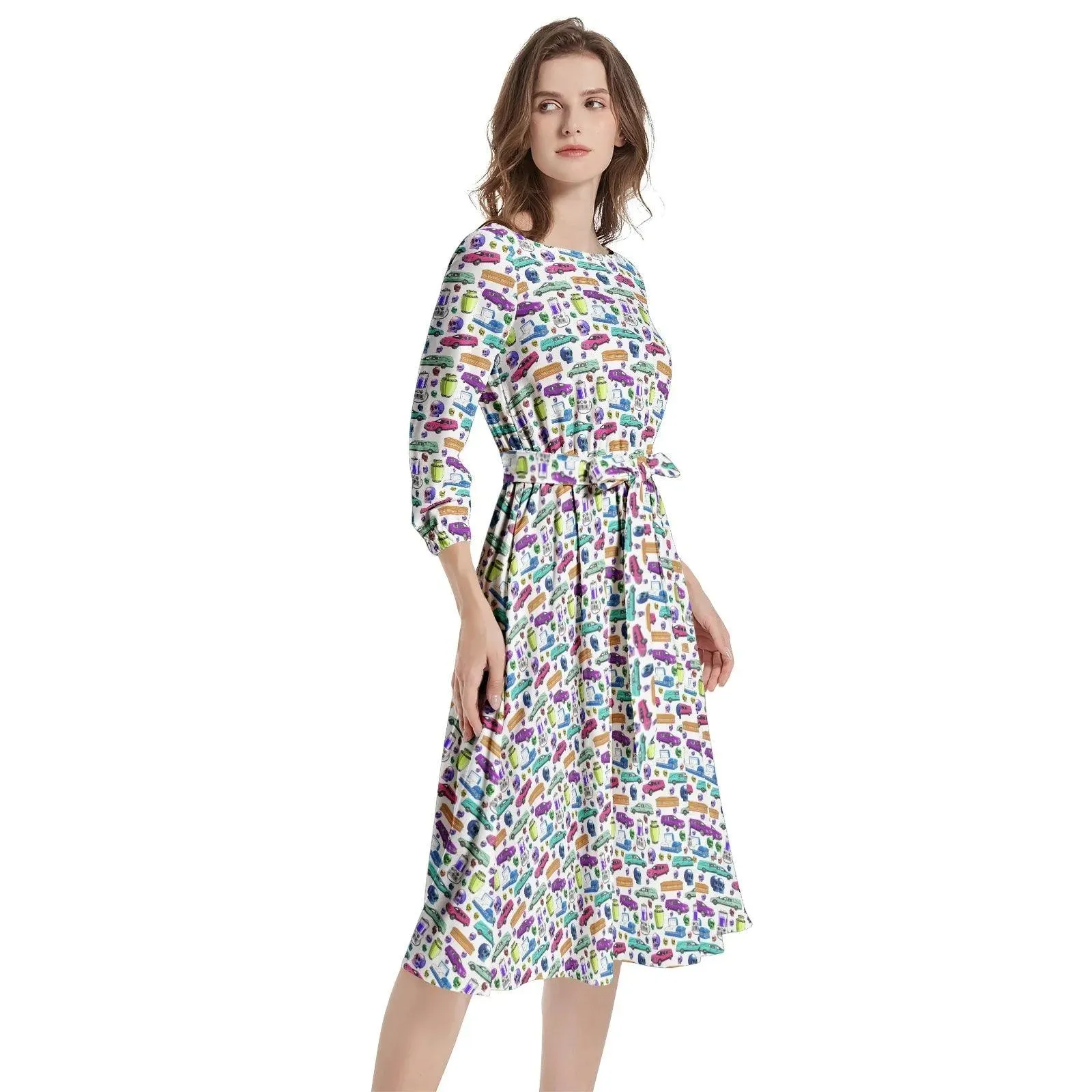 Death of the Party - Boat Neck Belted Flared Dress