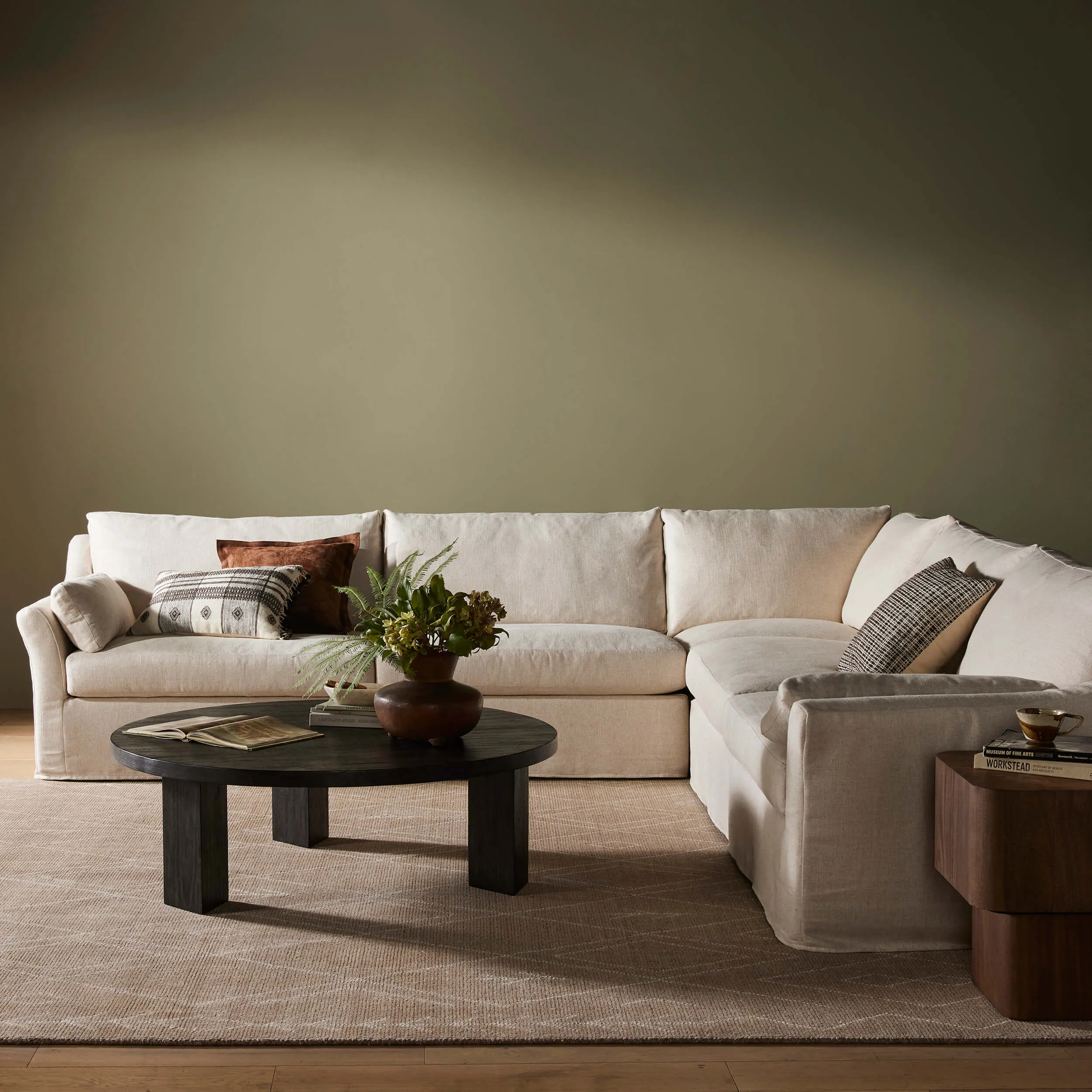 Delray 5 Piece Slipcover Sectional, Evere Oatmeal